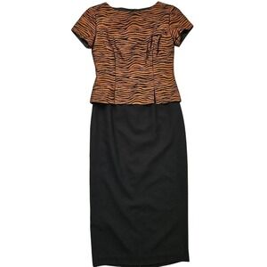 Jessica Howard Dress Womens 8 Black Bronze Zebra Beaded Sheath Midi Evening Wear